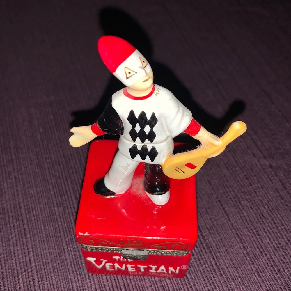 The Venetian Las Vegas clown trinkets porcelain box.